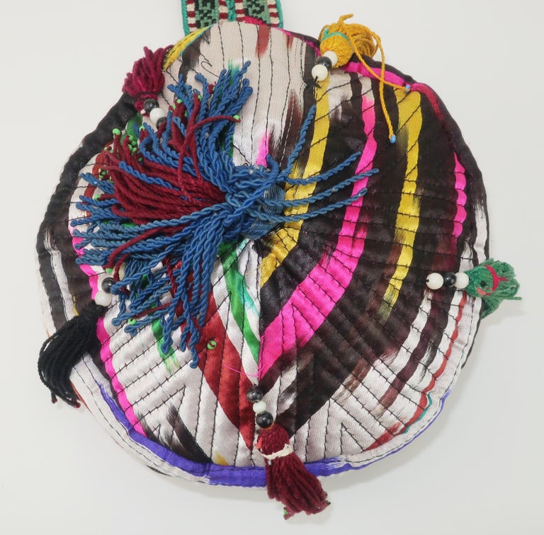 Early 20th Century Colorful Central Asian Quilted Beaded Hat For Sale 3
