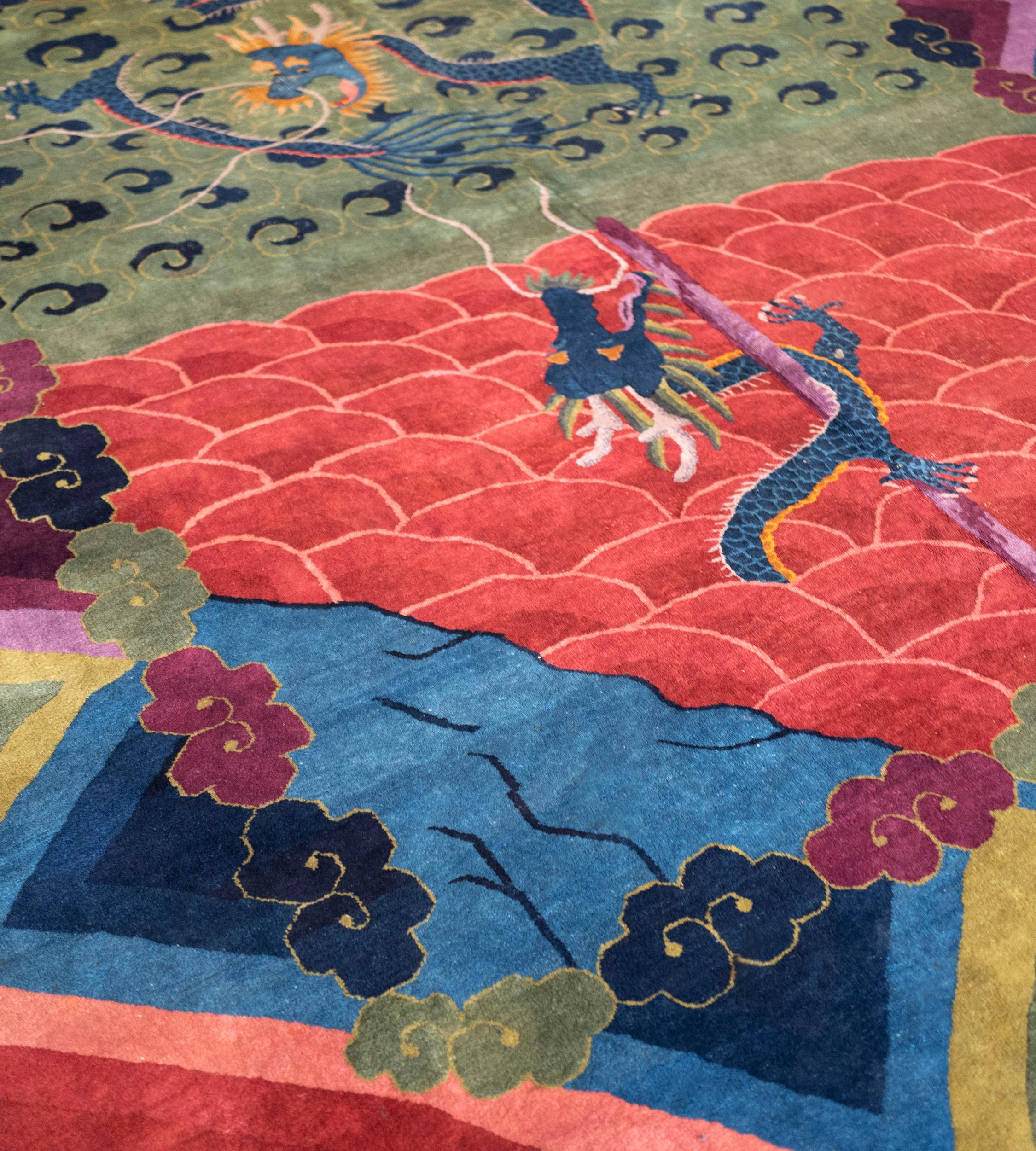Hand-Woven Early 20th Century Colorful Handwoven Wool Chinese Rug For Sale
