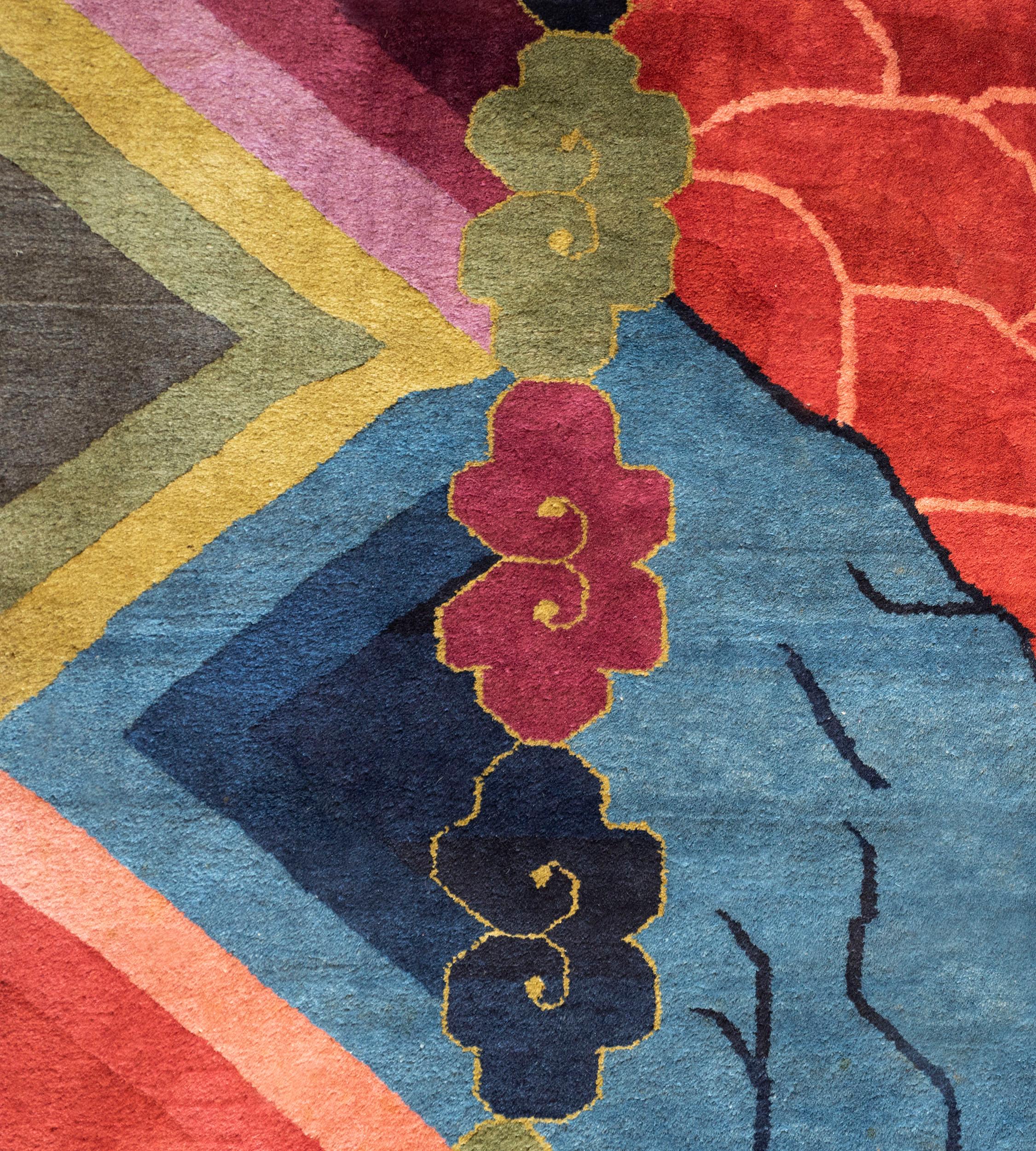 Early 20th Century Colorful Handwoven Wool Chinese Rug In Good Condition For Sale In West Hollywood, CA