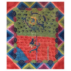 Early 20th Century Colorful Handwoven Wool Chinese Rug