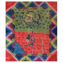 Tapis chinois coloré en laine tissée à la main du début du XXe siècle