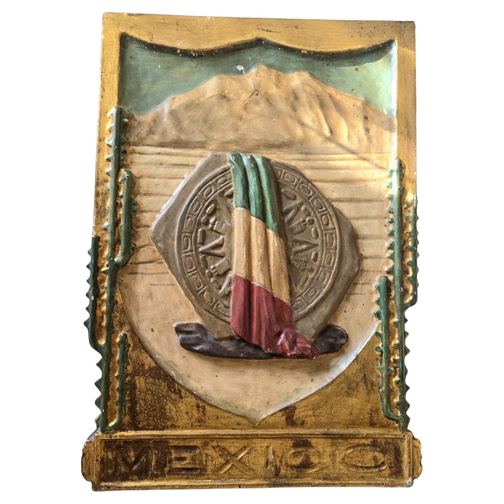 Early 20th-Century Commemorative Panel on Mexico – Carved, Gilded, and Polychrom