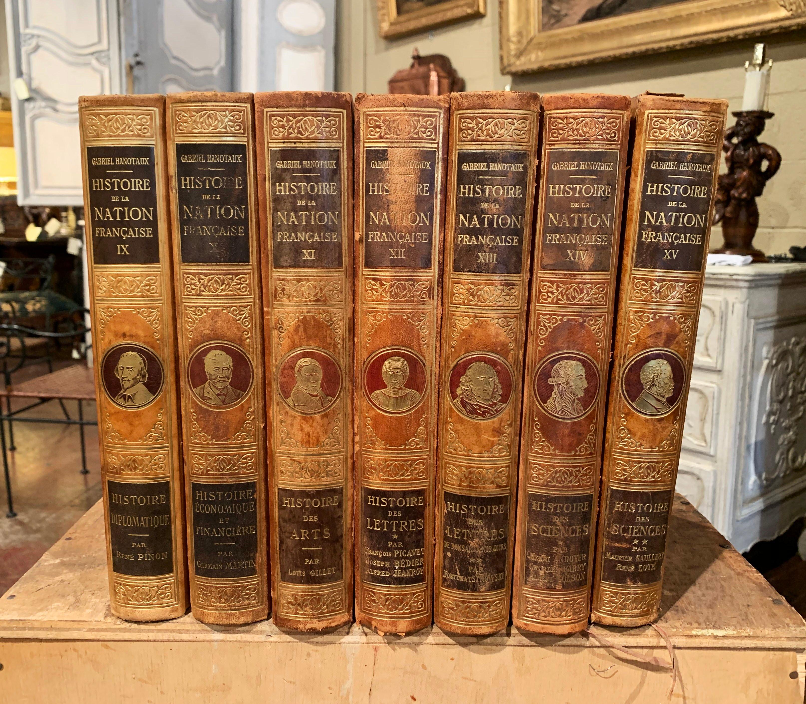 Gilt Early 20th Century Complete Set of Fifteen Leather Bound French History Books