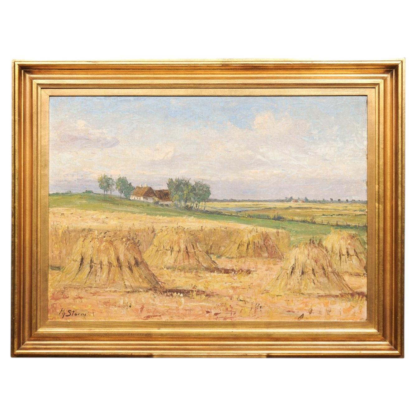 Early 20th Century Continental Gilt Framed Oil on Canvas Mounted on Board