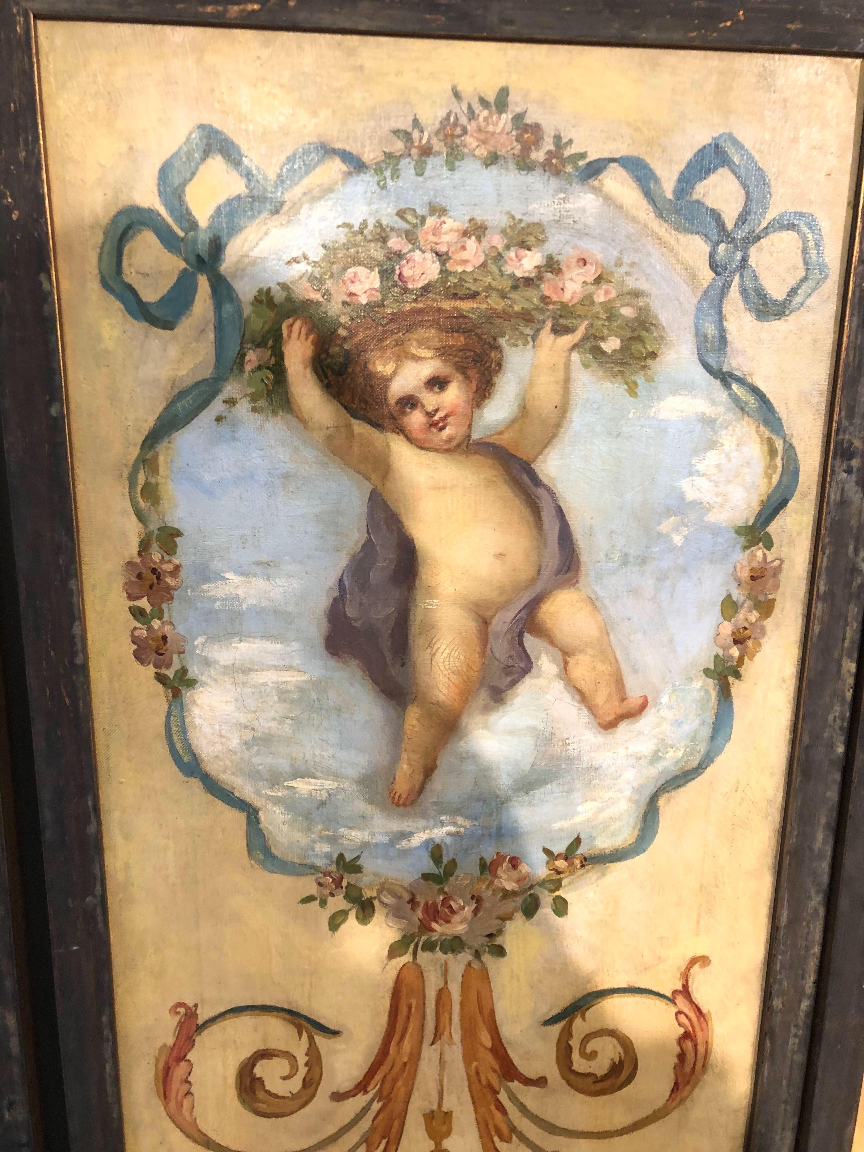 Set of 5 early 20th century continental hand painted neoclassical style panels now mounted to be hung. Likely Italian.
