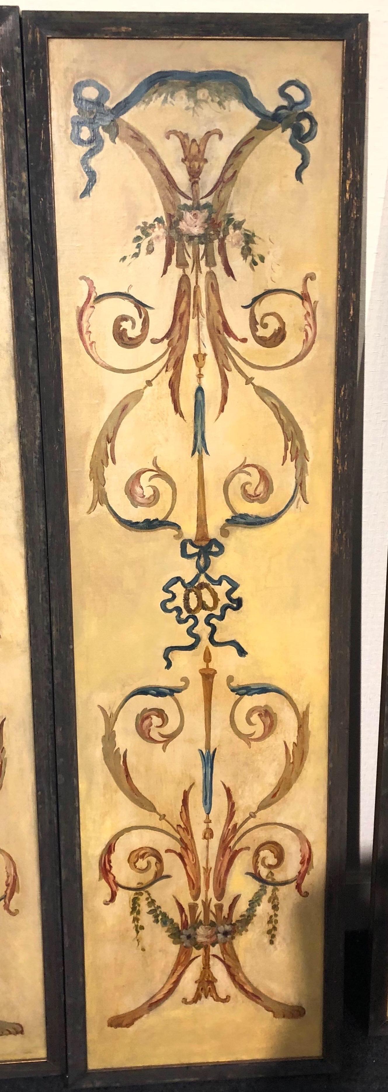 Set of 5 Early 20th Century Continental Hand Painted Neoclassical Style Panels In Good Condition In Charleston, SC