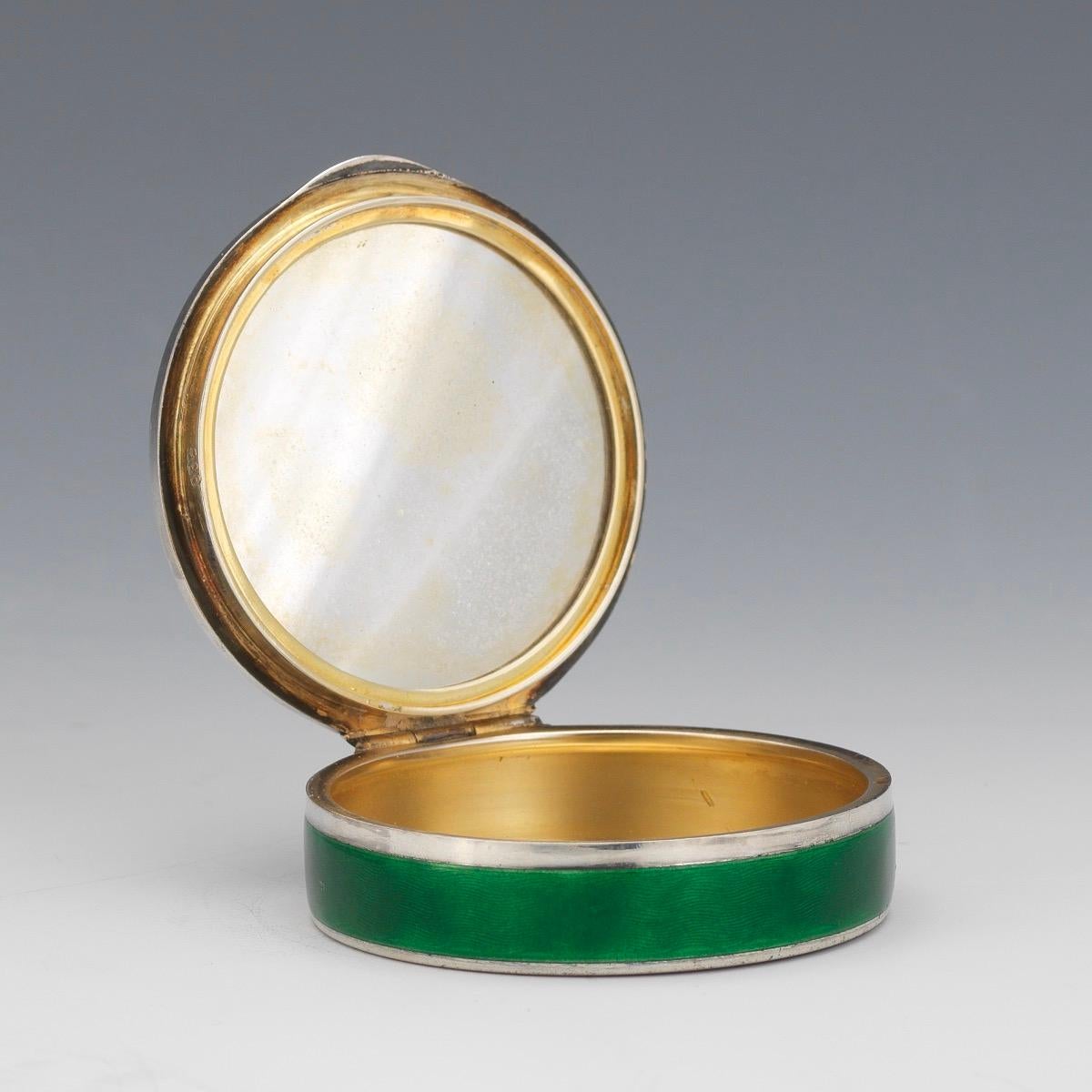 Edwardian Early 20th Century Continental Silver Gilt and Green Guilloche Enamel Box