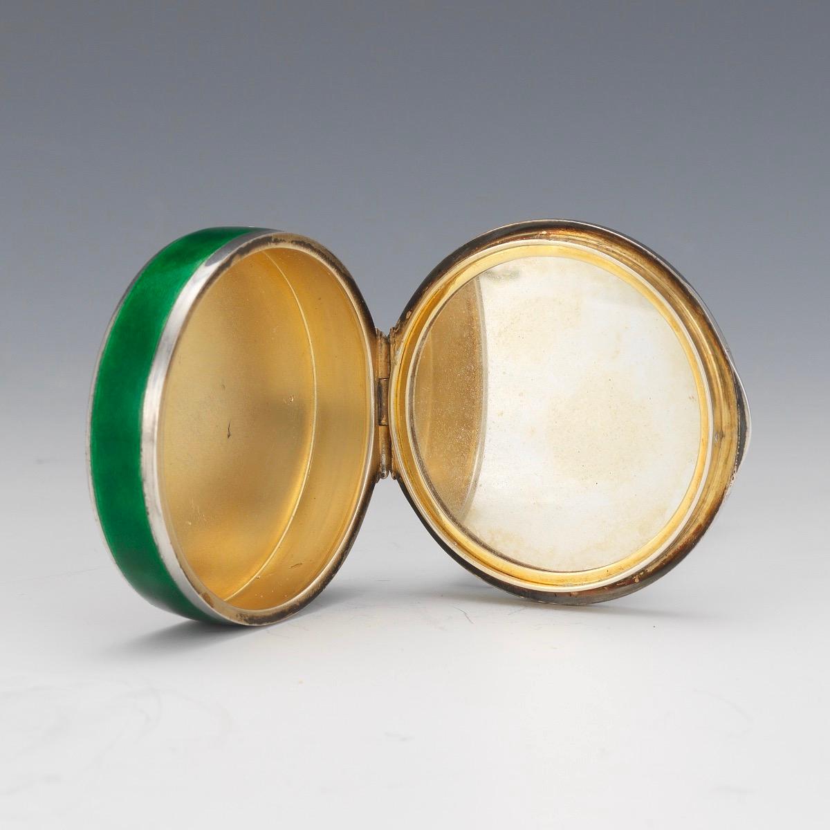 European Early 20th Century Continental Silver Gilt and Green Guilloche Enamel Box