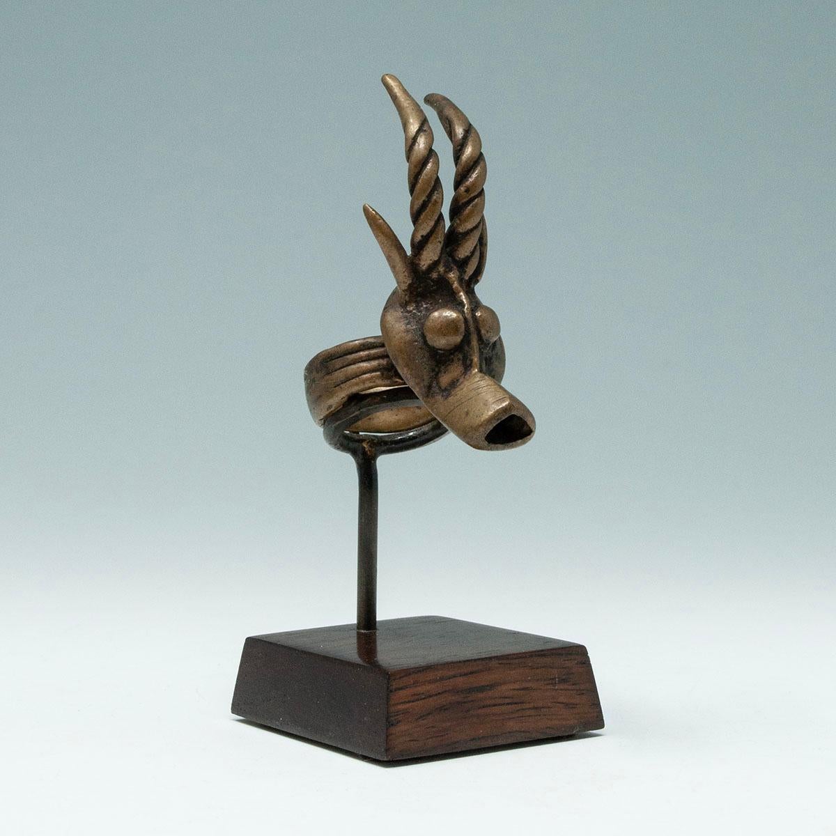 Early to mid-20th century Copper Alloy Antelope Ring, Bwa People, Burkina Faso

This copper alloy ring in the form of an antelope was likely worn by an important member of the Bwa tribe in Burkina Faso. It measures 2.5 inches high (6.3 cm), with a