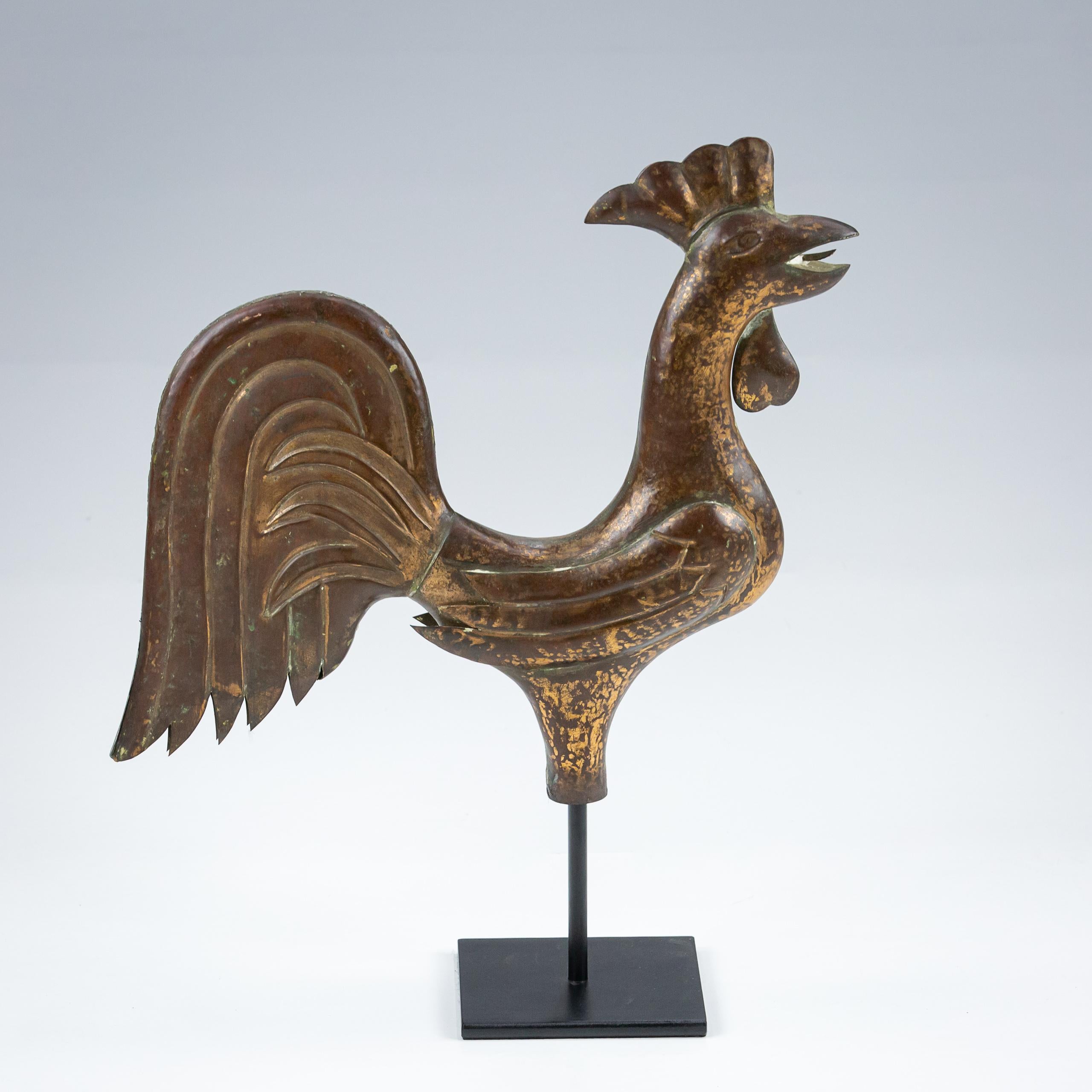 Early 20th Century Copper Full Bodied Cockerel Weathervane For Sale 3