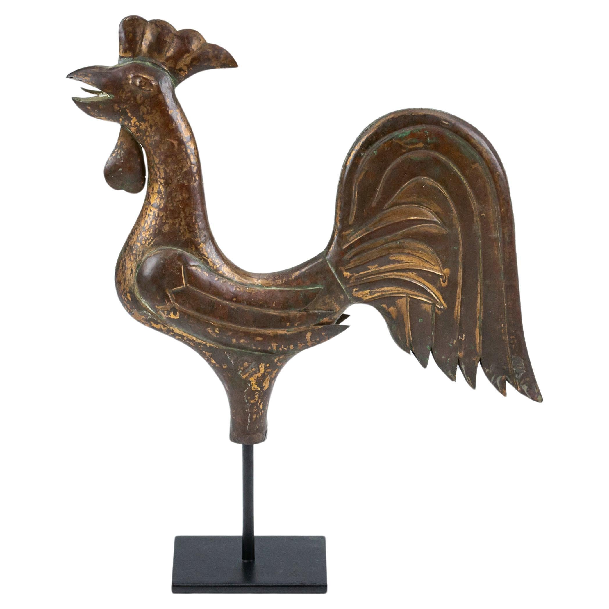 Early 20th Century Copper Full Bodied Cockerel Weathervane For Sale