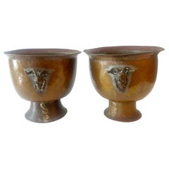 Early 20th Century Copper Jardinieres or Planters with Rams Head Handles