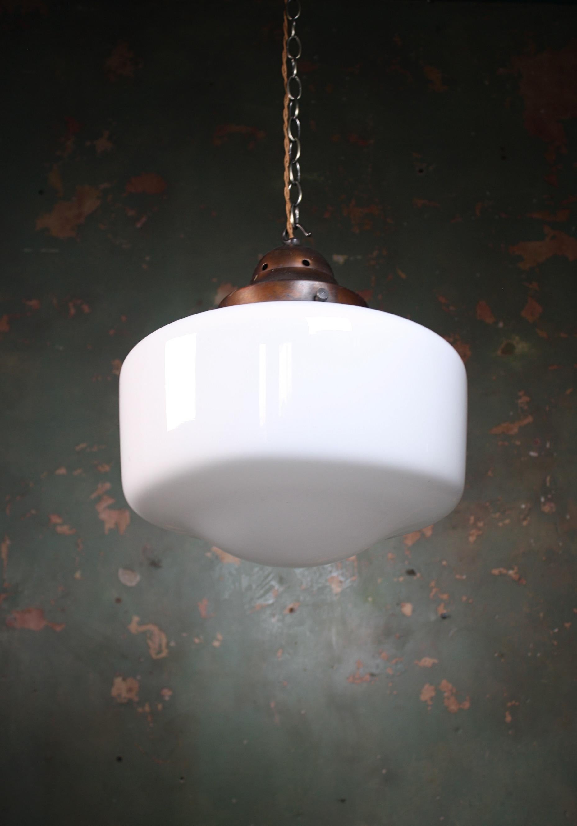 Early 20th Century Copper and Opaline Glass Opticians Pendant Light 2