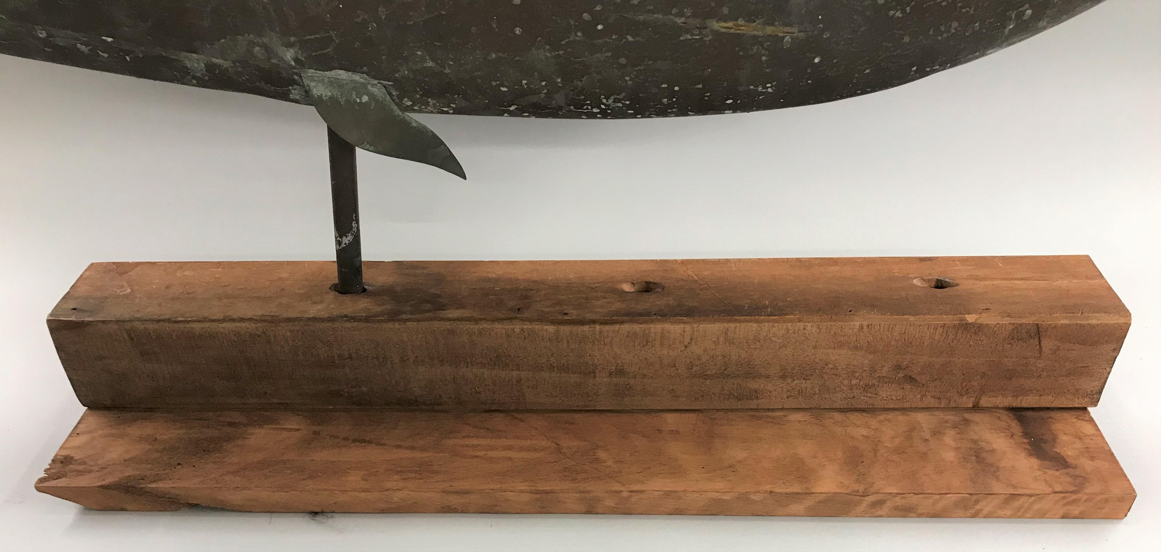 Early 20th Century Copper Whale Weathervane on Wooden Stand 1