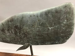 Early 20th Century Copper Whale Weathervane on Wooden Stand