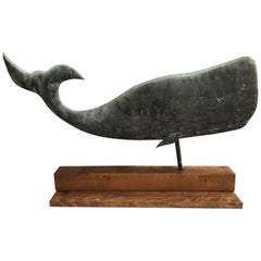 Early 20th Century Copper Whale Weathervane on Wooden Stand