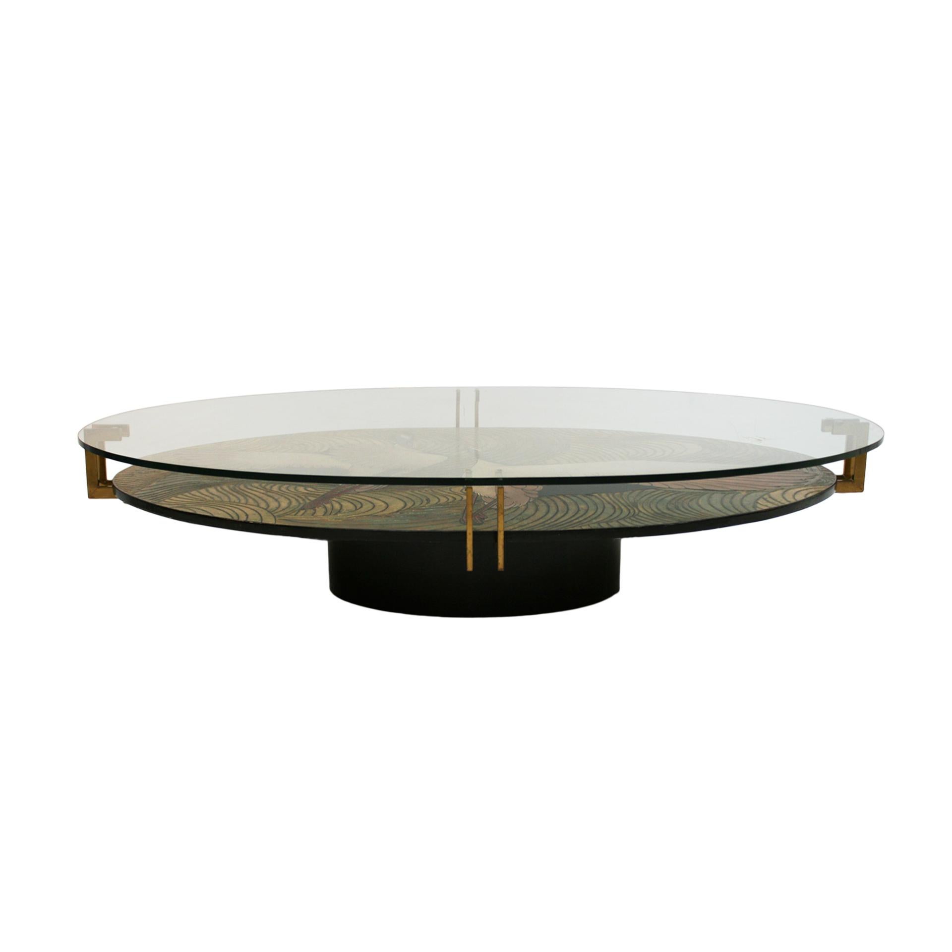 Art Deco Early 20th Century Coromandel Lacquered Wood and Brass Oval French Table