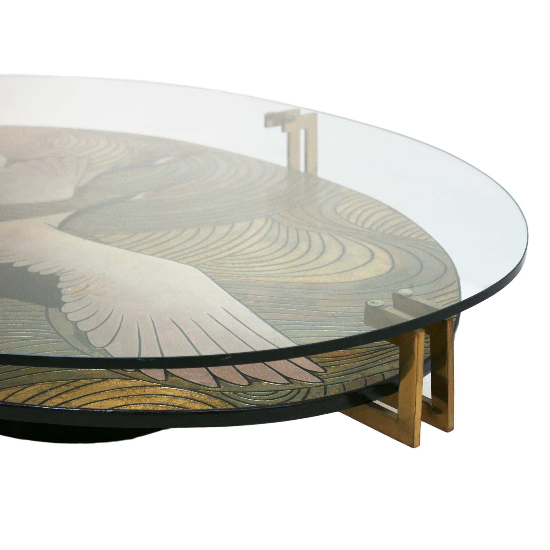 Early 20th Century Coromandel Lacquered Wood and Brass Oval French Table 2