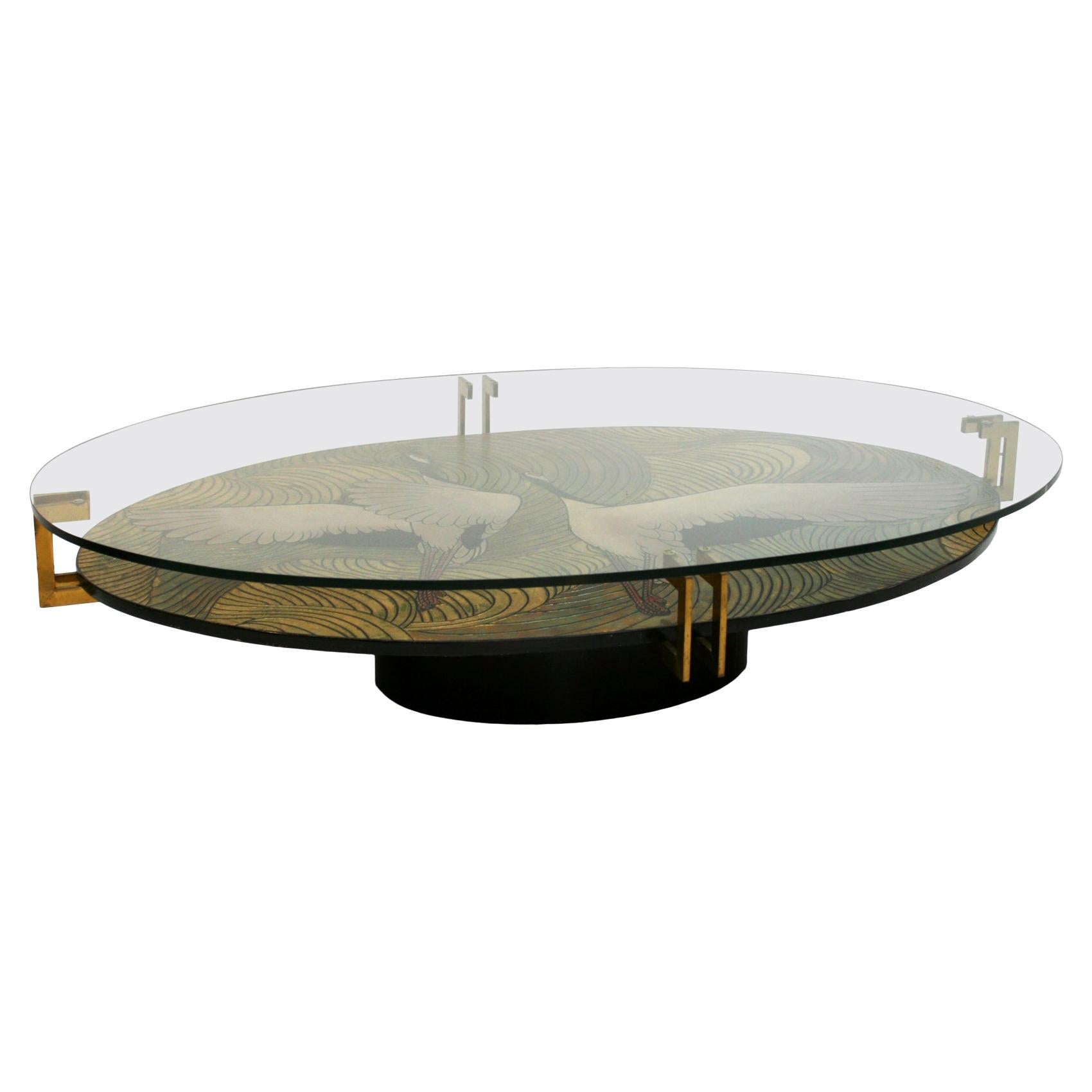 Early 20th Century Coromandel Lacquered Wood and Brass Oval French Table