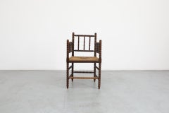 Early 20th Century Cottage Style Bobbin Armchair with Rattan Seat
