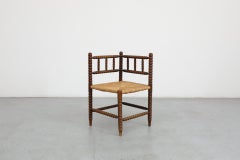 Early 20th Century Cottage Style Bobbin Corner Chairs with Rush Seating