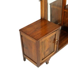 Early 20th Century Country Entry Cabinet, Mirrored Vanity in Solid Blond Walnut