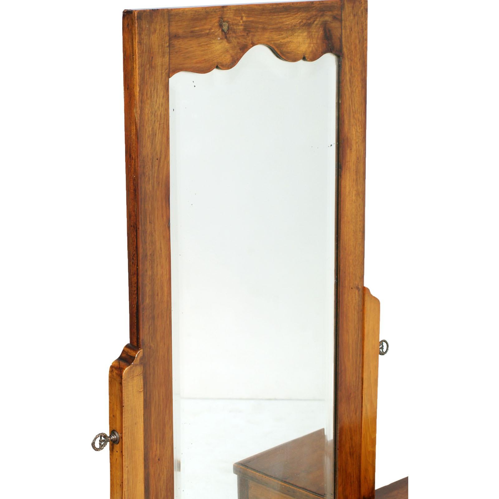 Italian Early 20th Century Country Entry Cabinet, Mirrored Vanity in Solid Blond Walnut