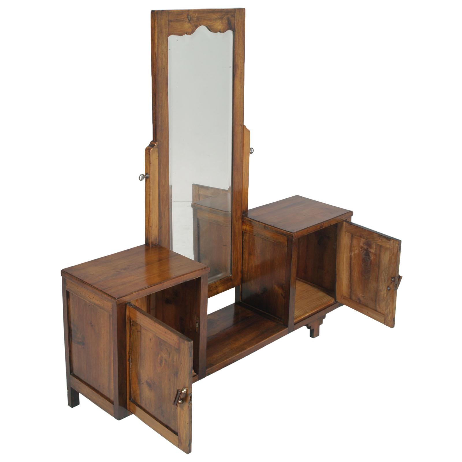 Early 20th Century Country Entry Cabinet, Mirrored Vanity in Solid Blond Walnut 3