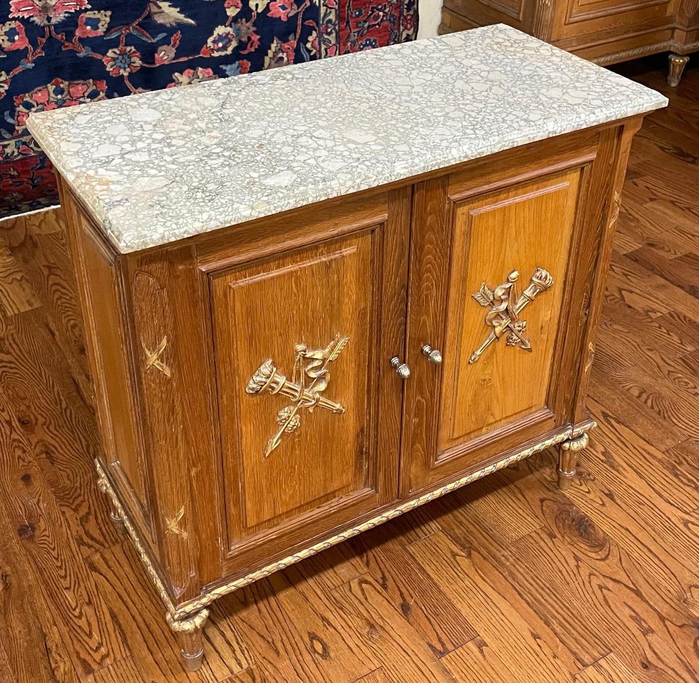Early 20th Century Country French Oak Marble Top Server Cabinet  In Good Condition For Sale In Long Branch, NJ