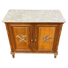 Used Early 20th Century Country French Oak Marble Top Server Cabinet 