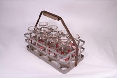 Early 20th Century  Glass Milk Bottles w/Tin Carrier