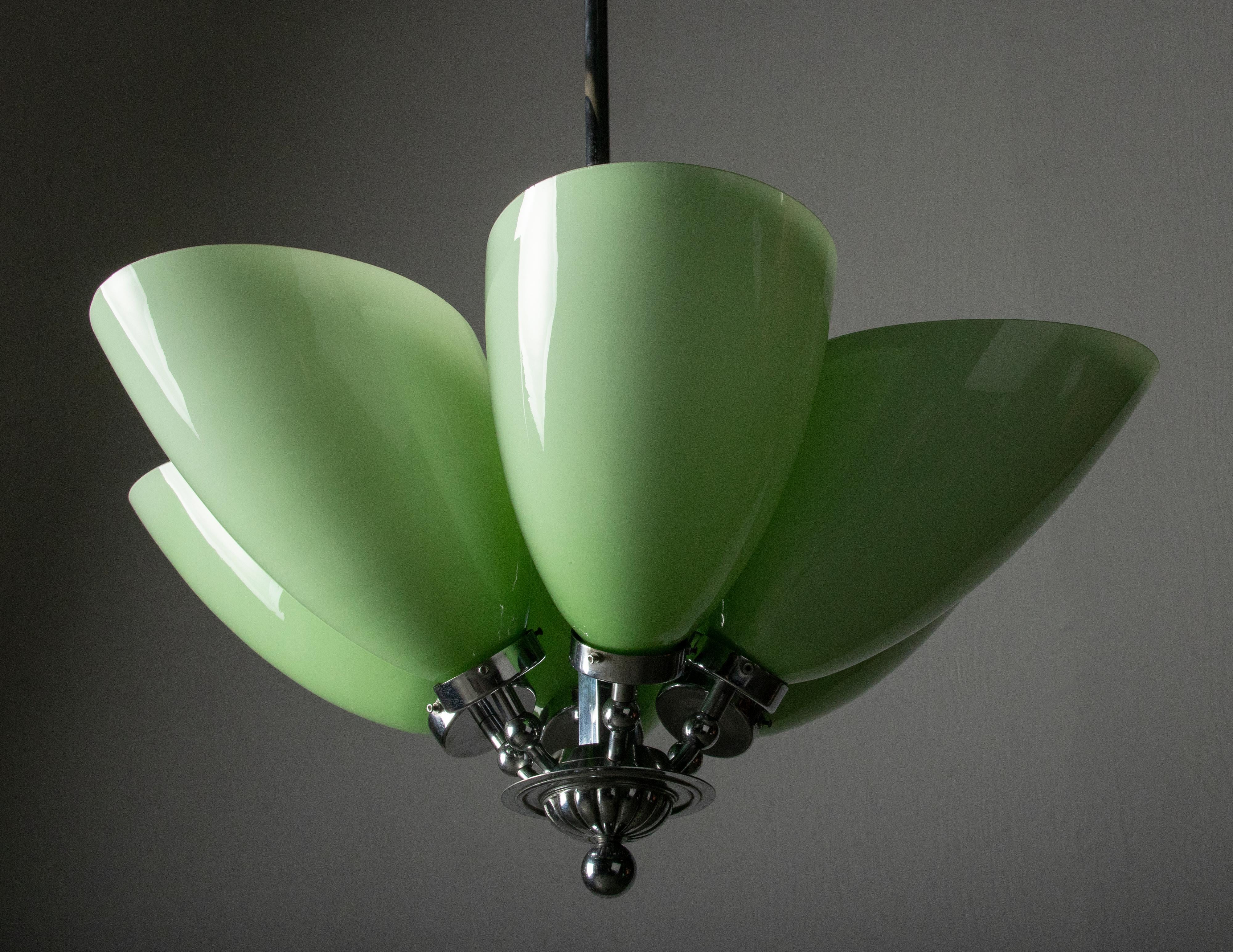 Early 20th Century Crome-Plated Art Deco Chandelier For Sale 7