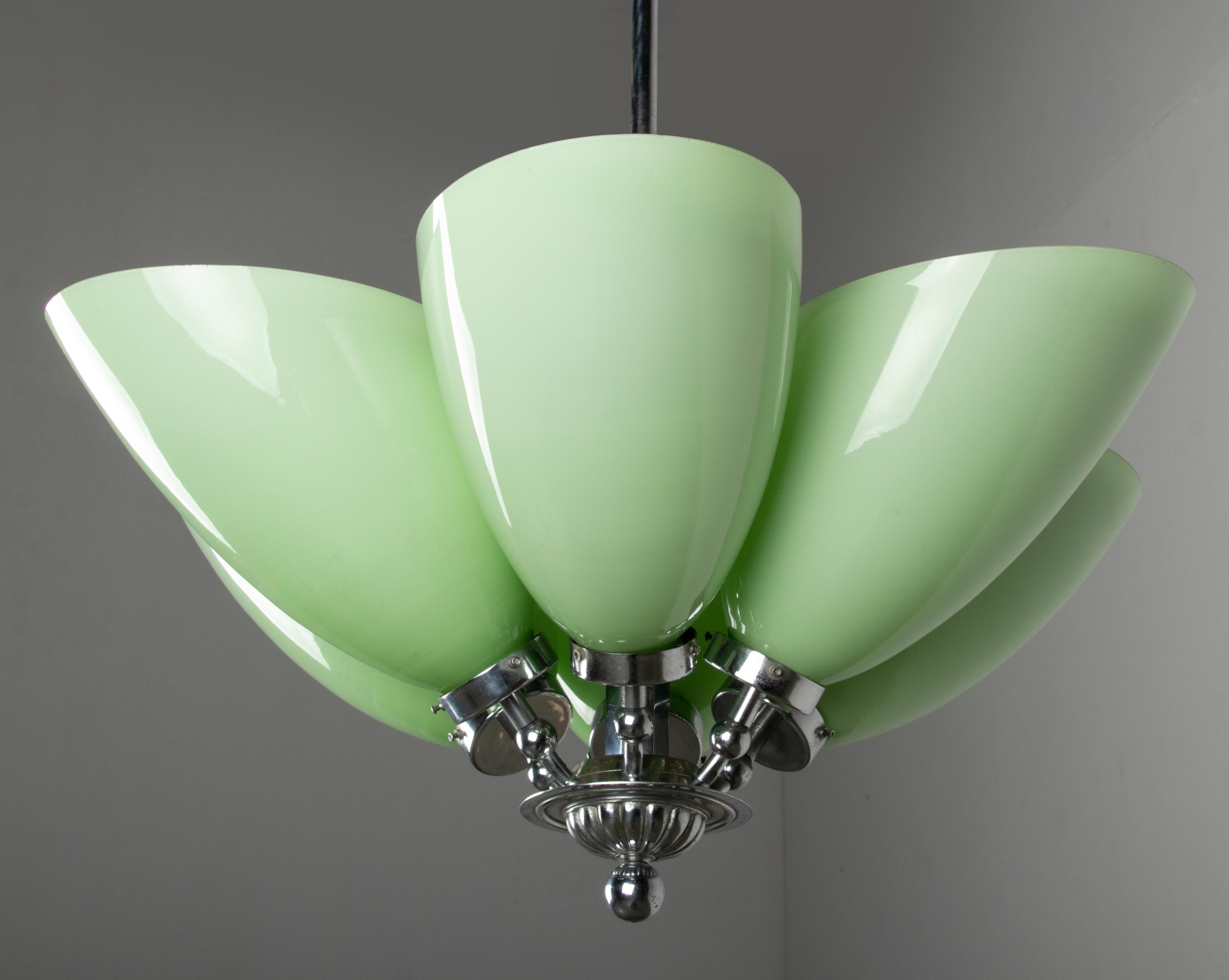 Early 20th Century Crome-Plated Art Deco Chandelier For Sale 10