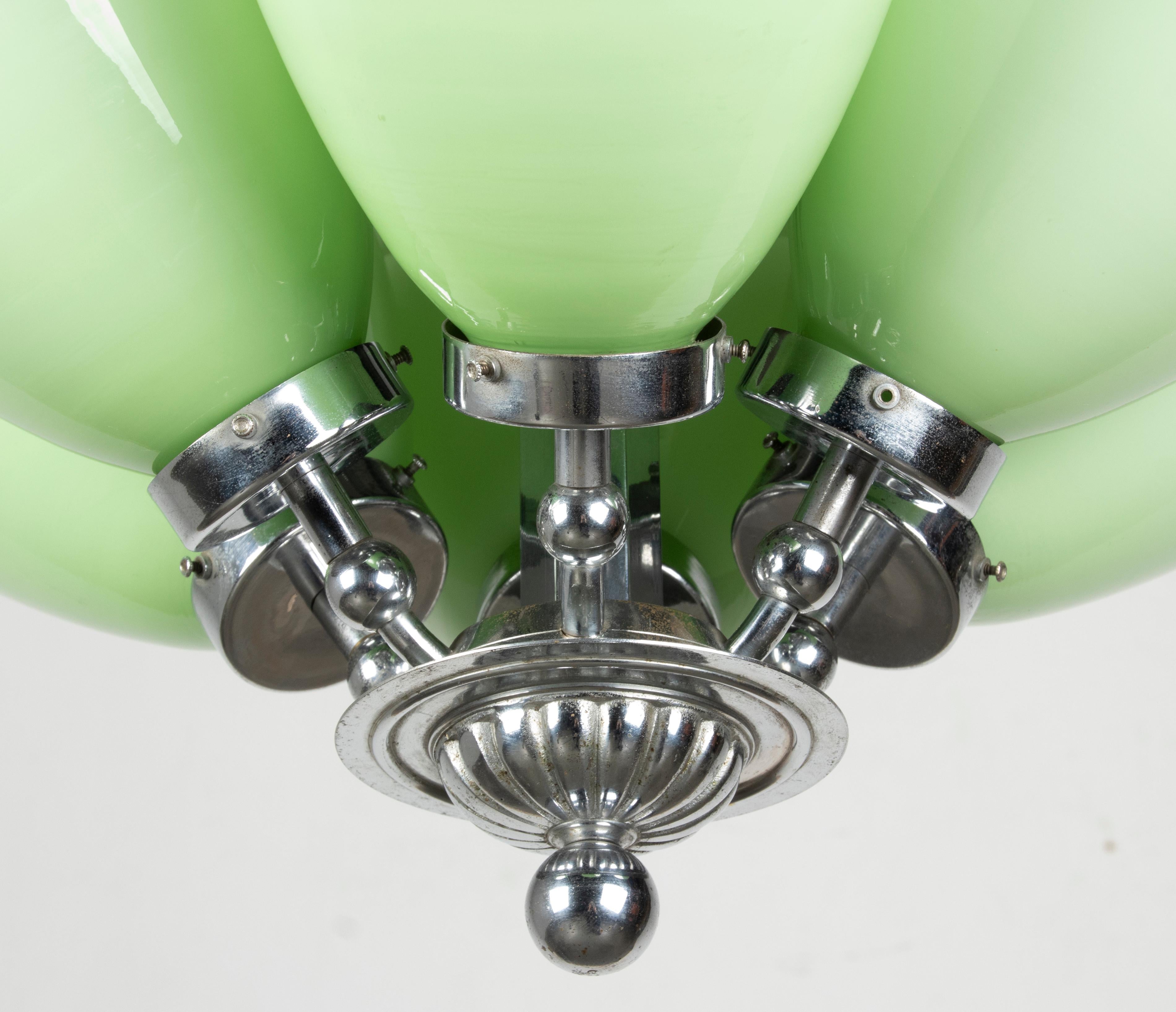 Early 20th Century Crome-Plated Art Deco Chandelier For Sale 4