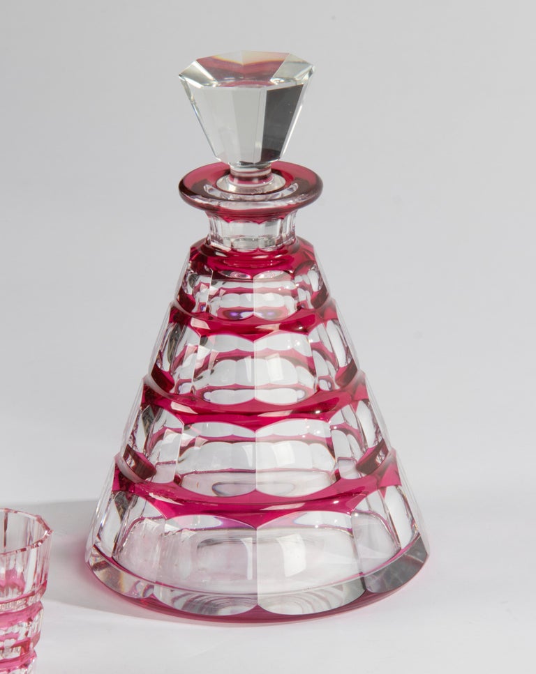Carafe Art Déco en cristal du début du 20ème siècle + 6 verres - Val Saint  Lambert En vente sur 1stDibs