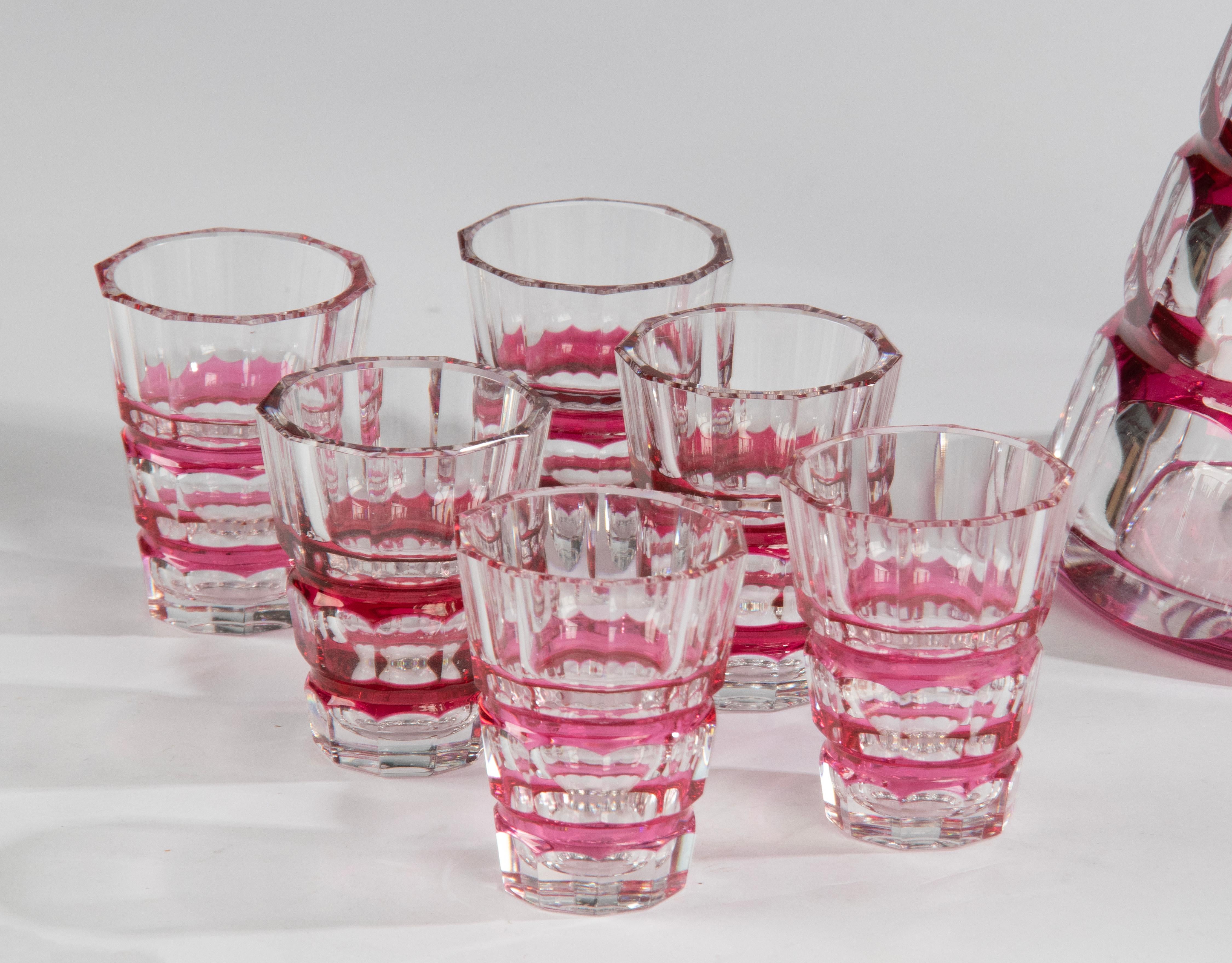 Carafe Art Déco en cristal du début du 20ème siècle + 6 verres - Val Saint Lambert en vente 1