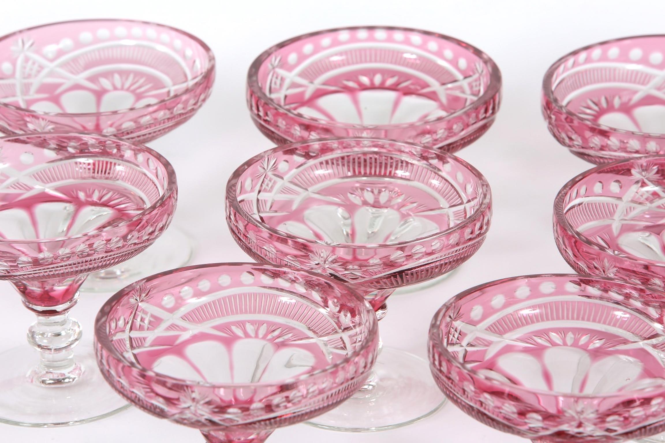 Early 20th century cut crystal barware / tableware drinking coupe service for twelve people. Each coupe is in excellent condition. Each one Stand about 4.5 inches x 4 inches.