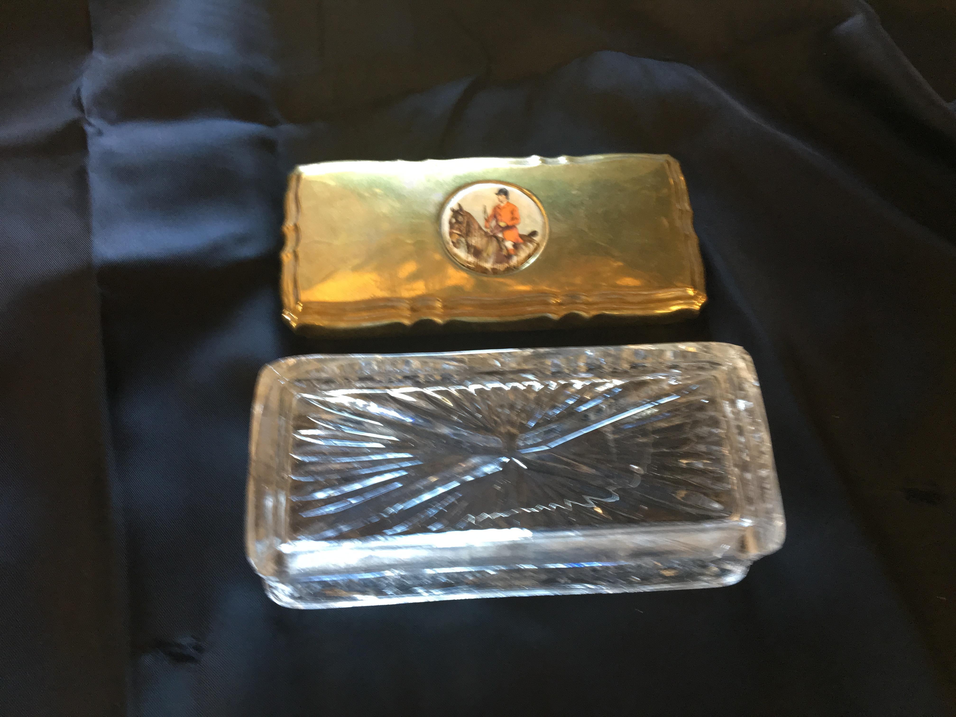 Early 20th Century Crystal Box with Equestrian Design For Sale 1