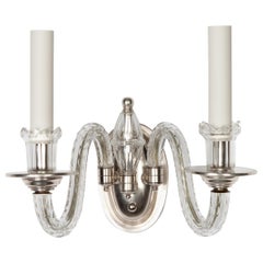 Early 20th Century Crystal Double Light Silver Plate Sconces
