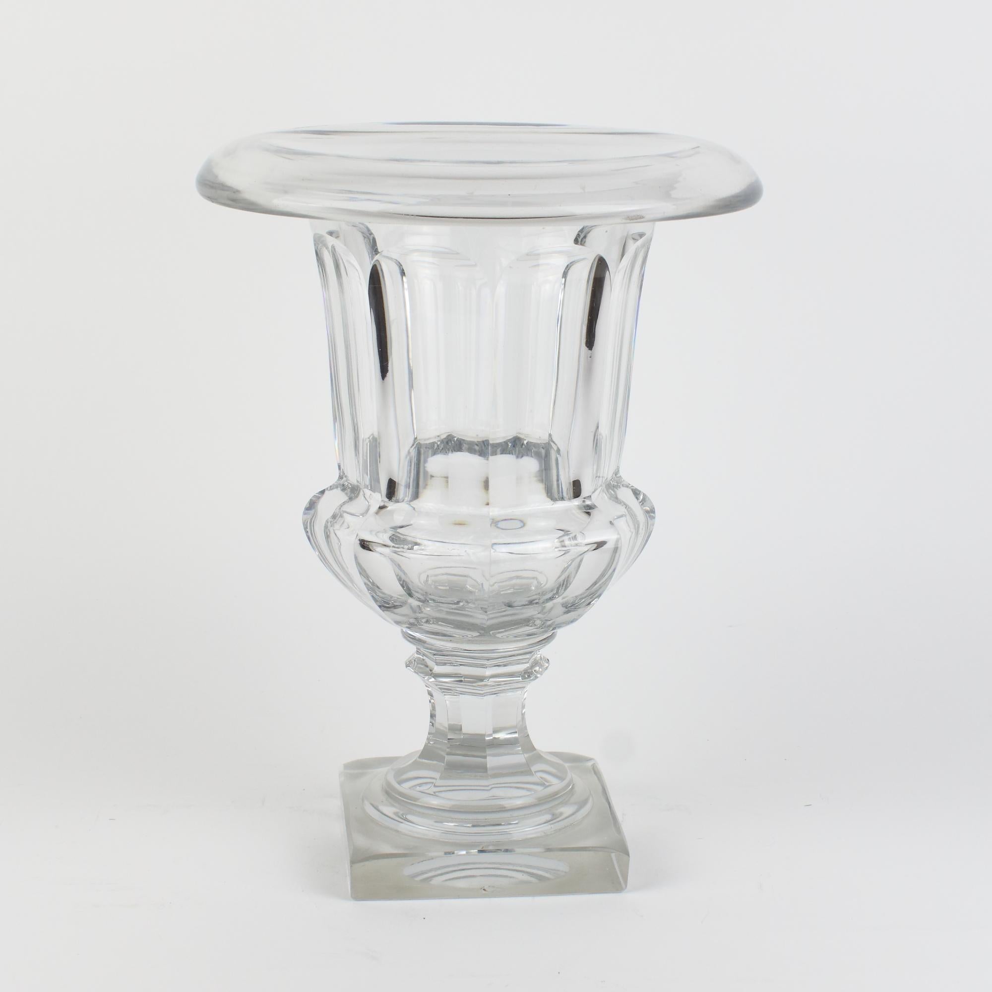 Faceted Early 20th Century Crystal Glass Neoclassical Medici Krater Vase