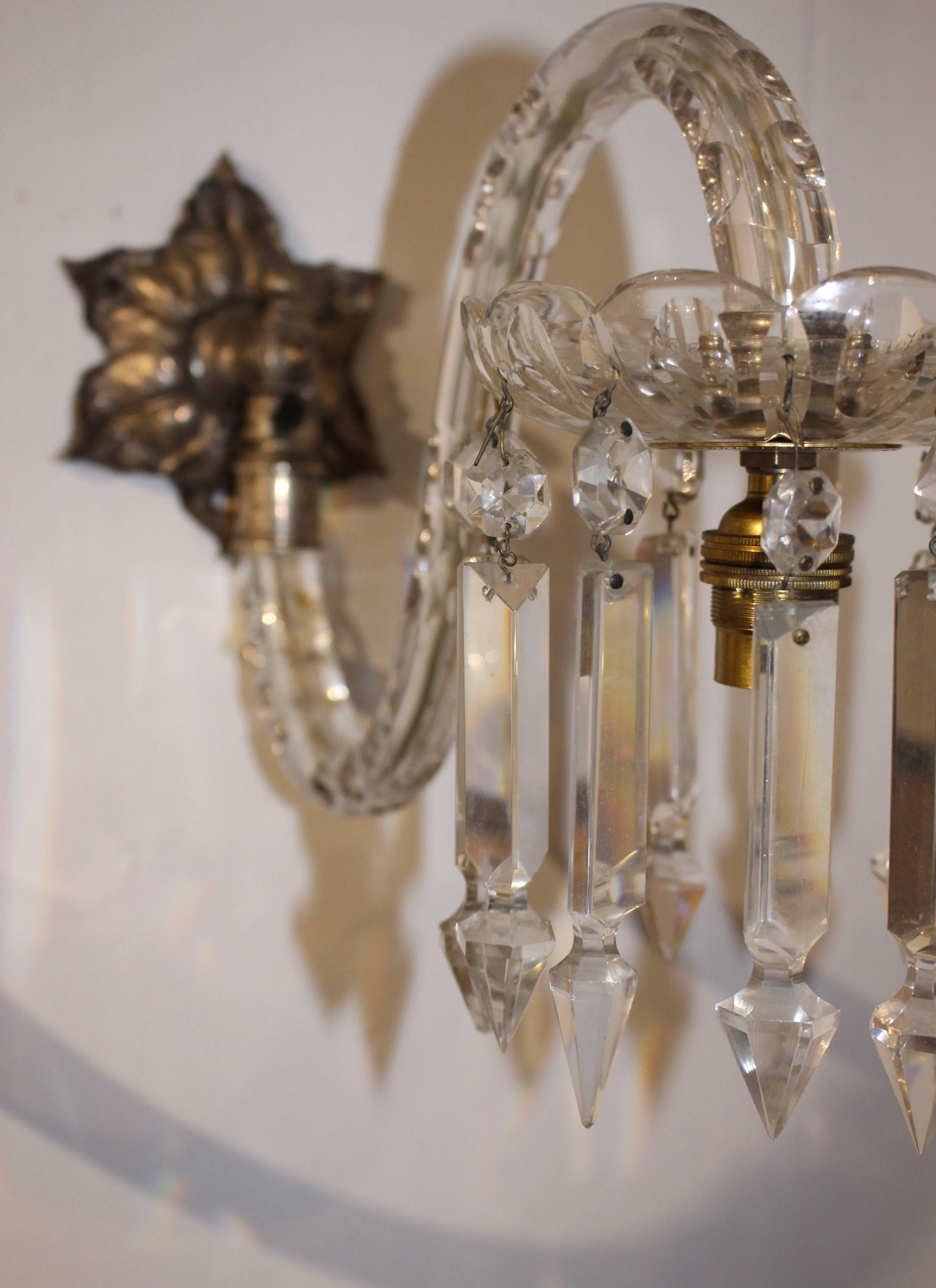 Early 20th Century Crystal Wall Lamp Scones For Sale 4