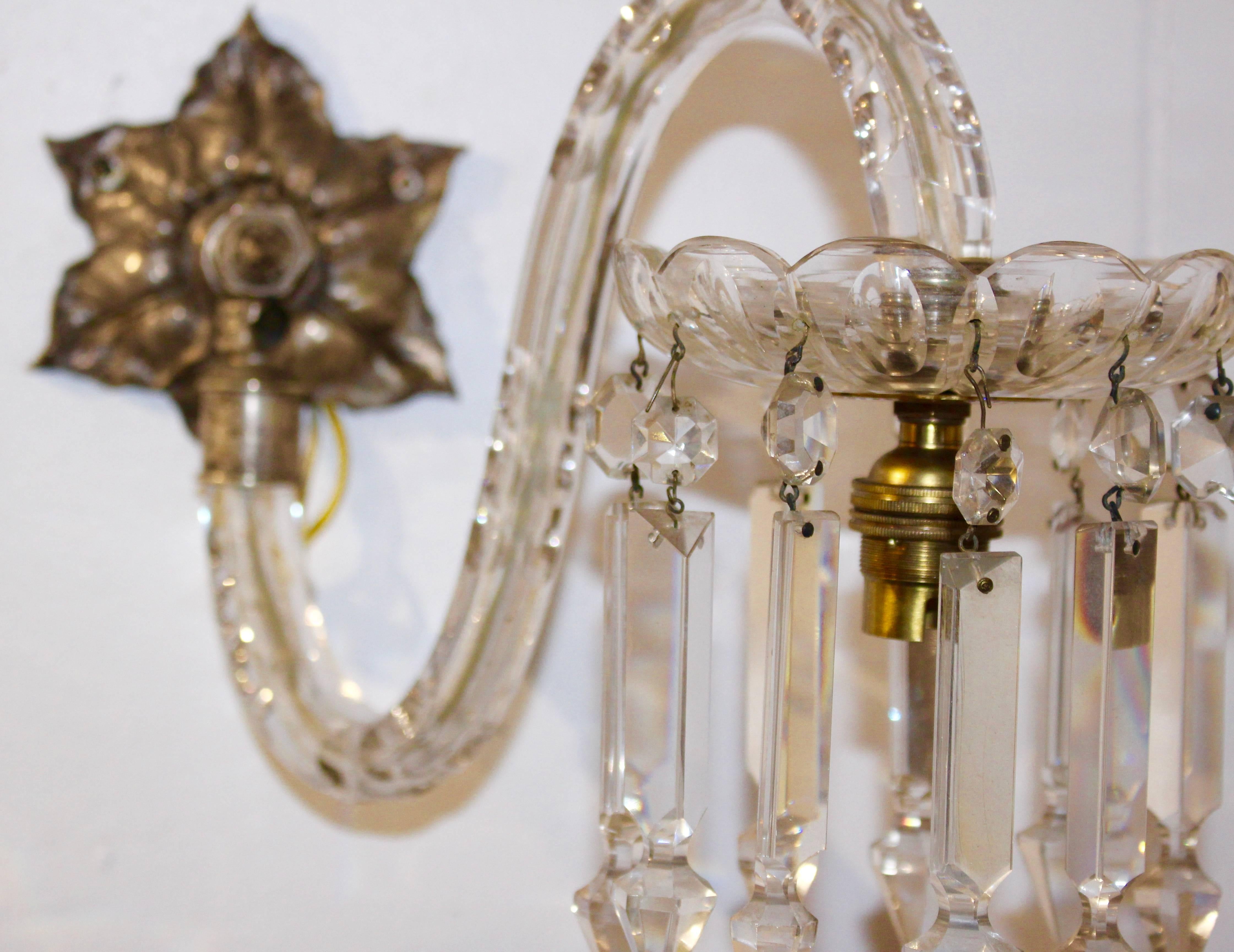 Art Nouveau Early 20th Century Crystal Wall Lamp Scones For Sale