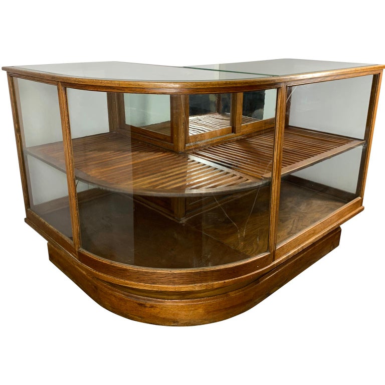 Early 20th Century Curved Corner Oak TwoTier Display at 1stDibs