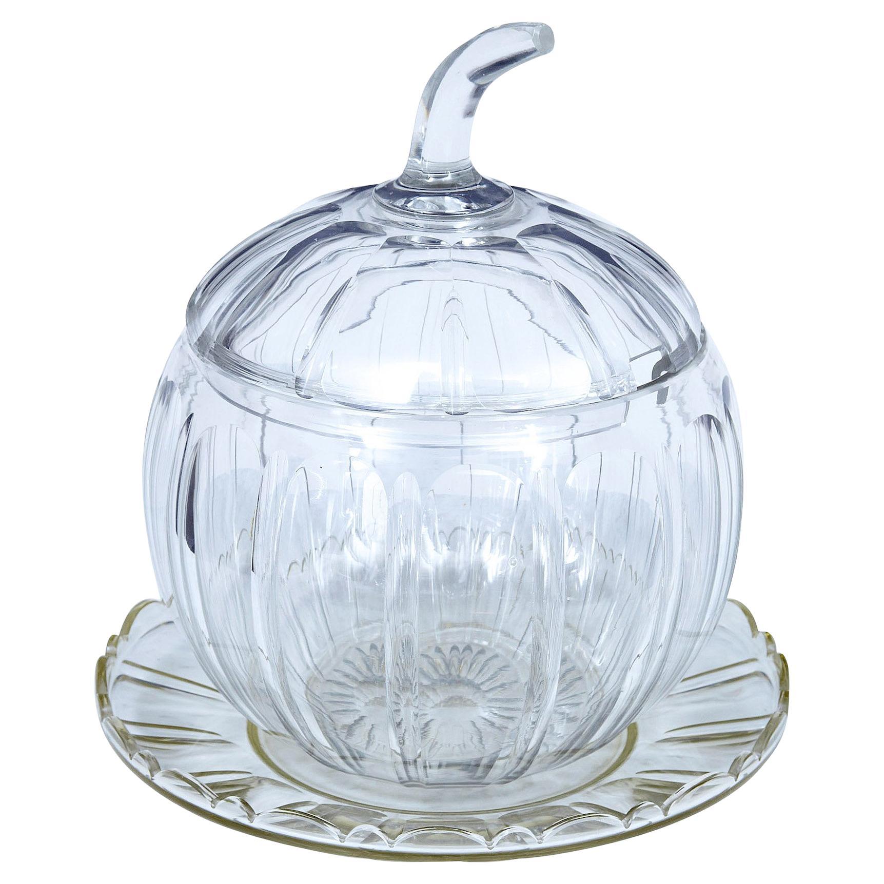 Early 20th Century Cut Glass Pumpkin Halloween Punch Bowl For Sale