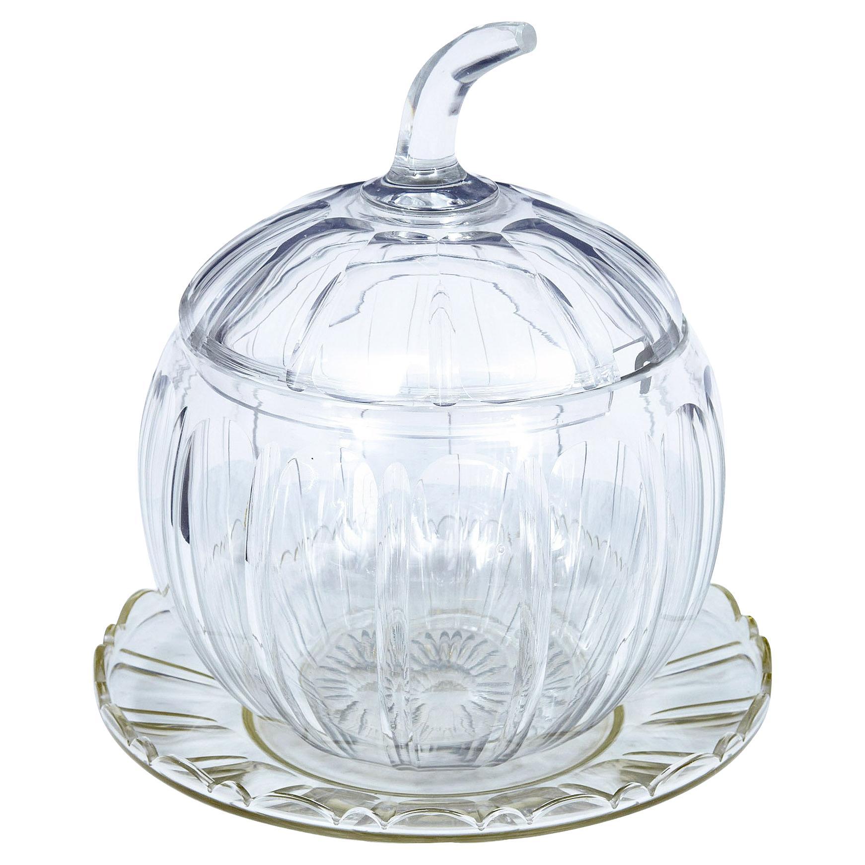 Early 20th century cut glass pumpkin Halloween punch bowl