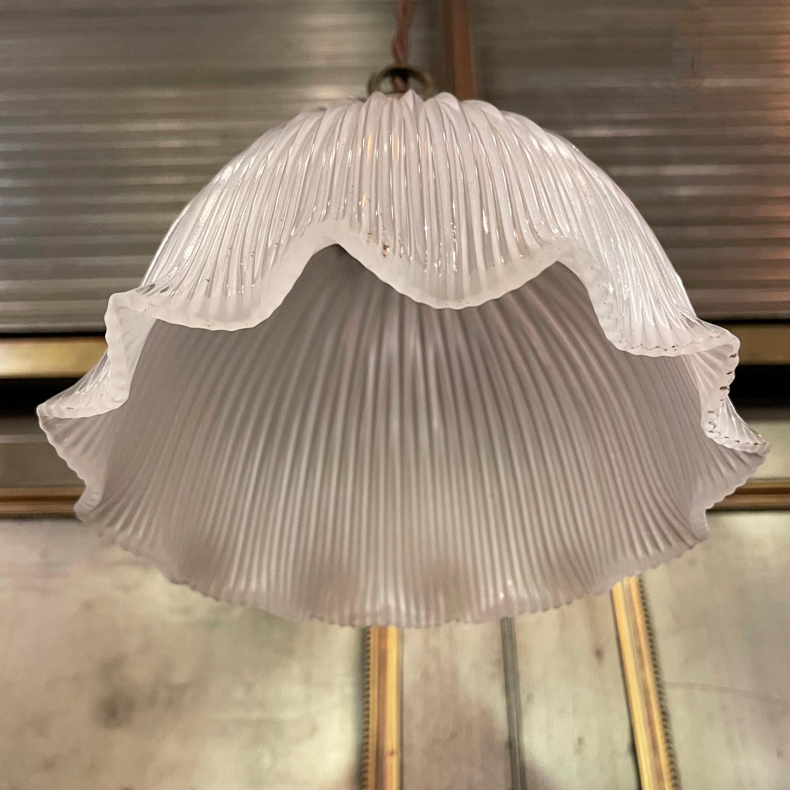 Early 20th Century Cut Glass Ruffled Dome Pendant Light 1