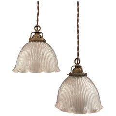 Early 20th Century Cut Glass Ruffled Dome Pendant Light
