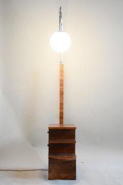 Early 20th Century Czech Chrome Walnut Floor Lamp, Milk Glass, 1930s