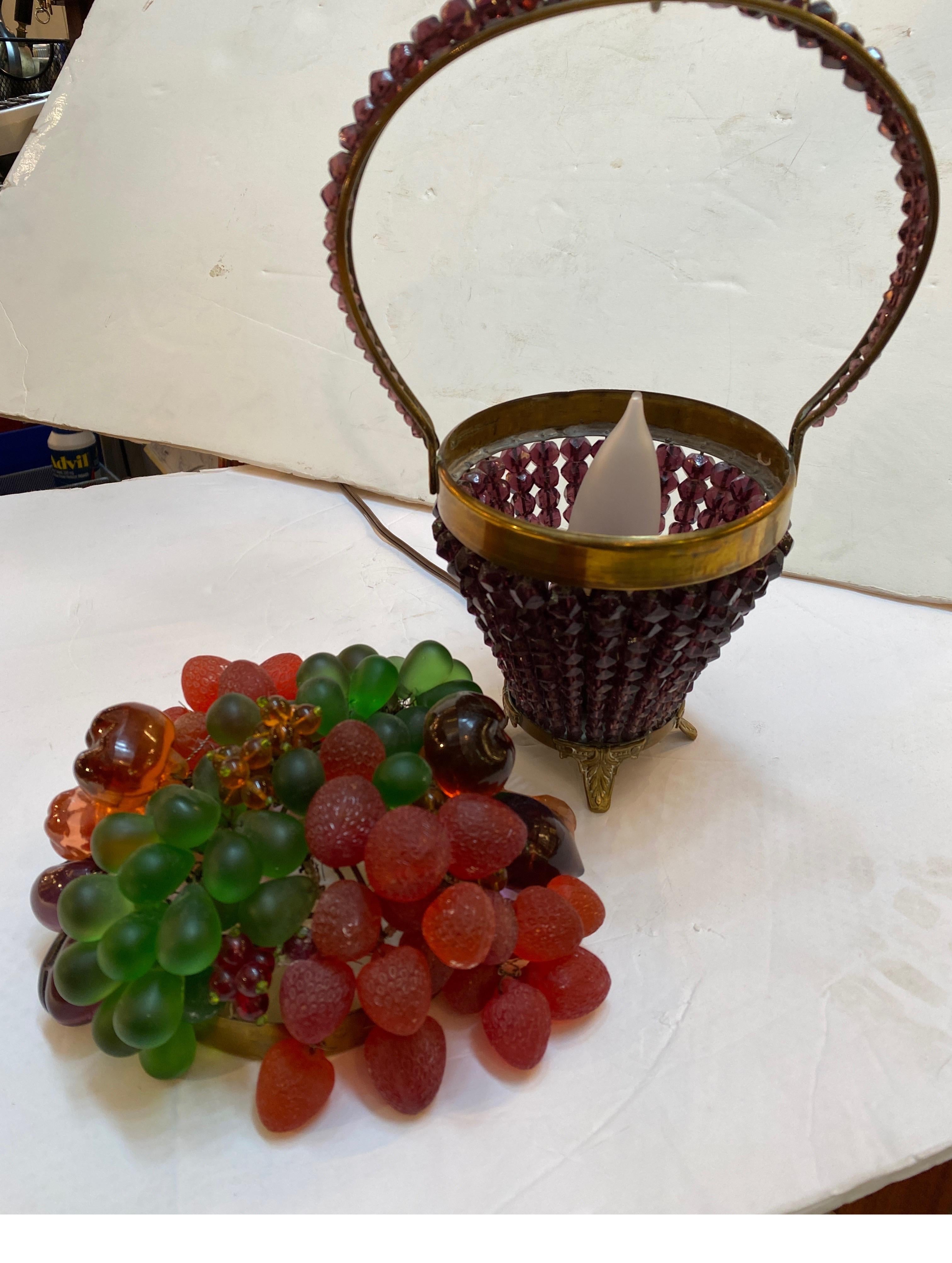 Early 20th Century Czech Glass Beaded Fruit Basket Form Lamp For Sale 3