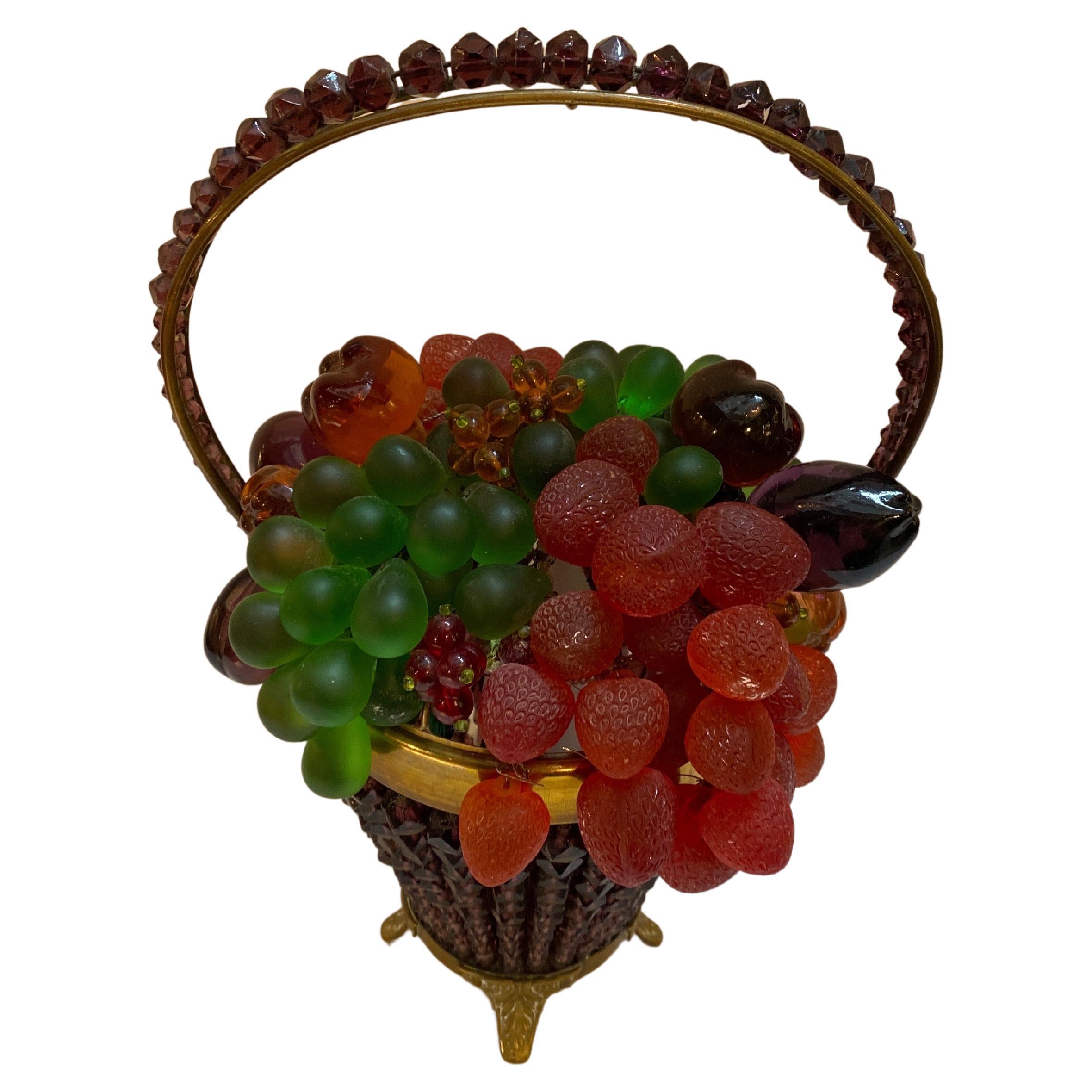 Early 20th Century Czech Glass Beaded Fruit Basket Form Lamp For Sale